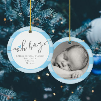 OH BOY Blue Heart Rand Baby 1 jul Julgransprydnad Keramik