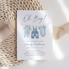 Oh Boy Blue Jean Denim Baby Shower Inbjudningar