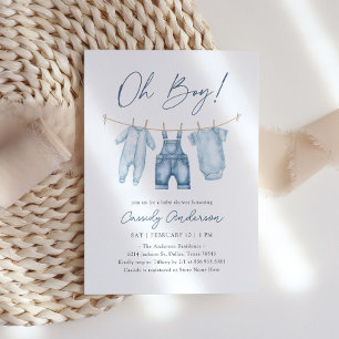 Oh Boy Blue Jean Denim Baby Shower Inbjudningar