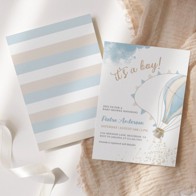 Oh Boy Blue Luftballong Baby Shower-inbjudan Inbjudningar (Skapare uppladdad)