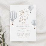 Oh Boy Blue Luftballong Baby Shower Inbjudningar<br><div class="desc">Vänner och familj i inbjudan till  i glädjen av din lilla ankomst med den här babyduschinbjudan,  med blå luftballonger och elegant guld typografi.</div>
