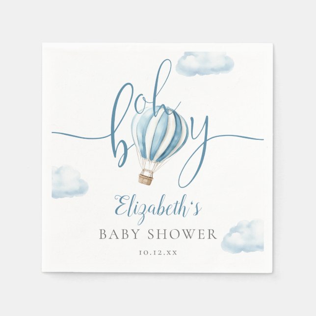 Oh Boy Blue Luftballong Baby Shower Pappersservett (Framsidan)
