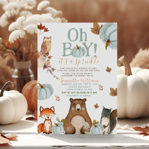 Oh Boy Blue Pumpkin Woodland Animals Baby Shower Inbjudningar