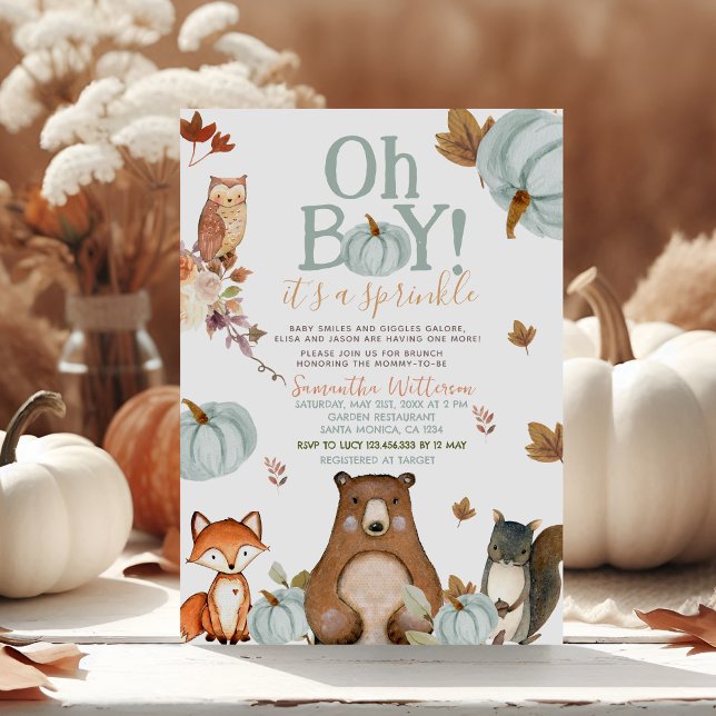 Oh Boy Blue Pumpkin Woodland Animals Baby Shower Inbjudningar (Skapare uppladdad)