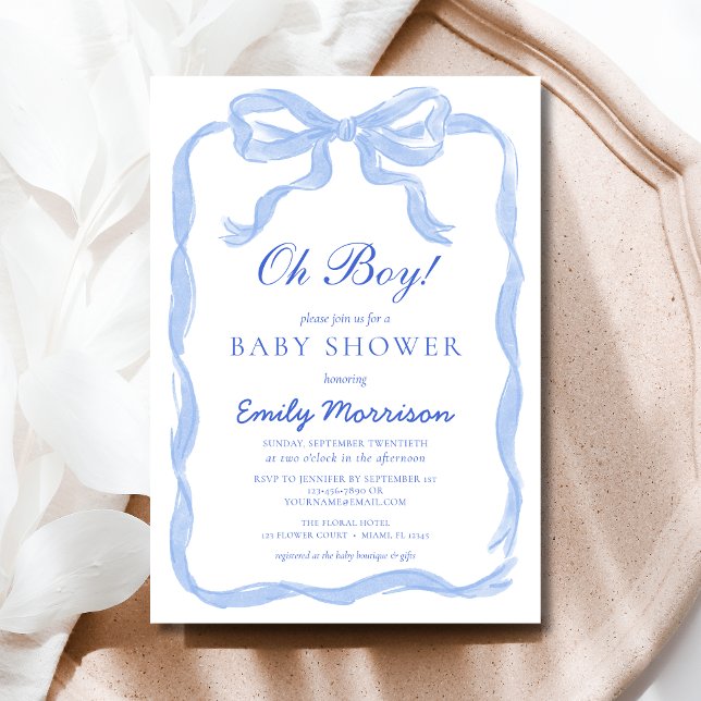 Oh Boy Blue Ribbon Bow Baby Shower Inbjudningar (Skapare uppladdad)