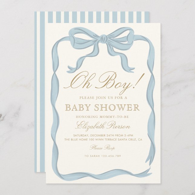 Oh boy Blue Ribbon Cute Elegant Baby Shower Inbjudningar (Skapare uppladdad)