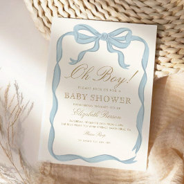 Oh boy Blue Ribbon Cute Elegant Baby Shower Inbjudningar