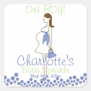 OH BOY! Blue Silhouette Baby Sprinkle Fyrkantigt Klistermärke