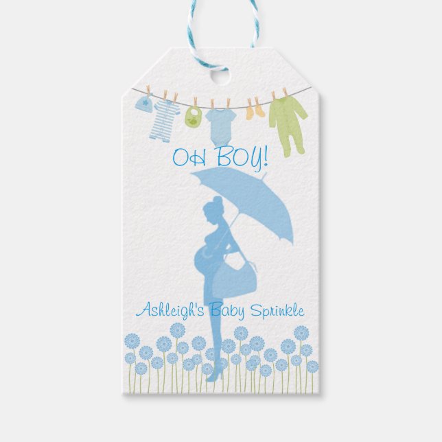 OH BOY! Blue Silhouette Baby Sprinkle Presentetikett (Framsidan)