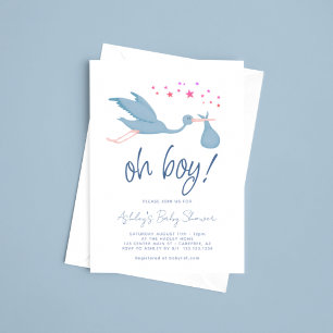 Oh Boy Blue Stork Baby Shower Inbjudningar