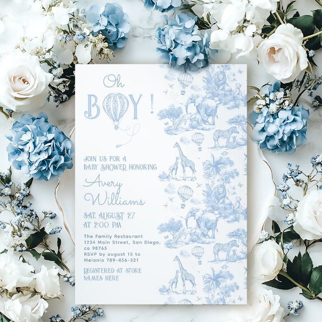 Oh Boy Blue Toile Safari Animal Baby Shower Inbjudningar (Skapare uppladdad)