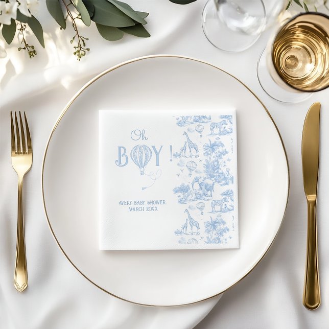 Oh Boy Blue Toile Safari Animal Baby Shower Pappersservett (Skapare uppladdad)