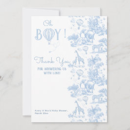 Oh Boy Blue Toile Safari Animal Baby Shower Tack Kort