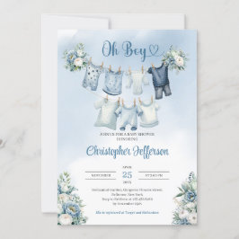Oh Boy Boho Barnkläders Clothesline Baby Shower Inbjudningar