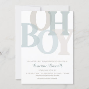 Oh Boy Boho Blue & Beige minimalist Baby Shower Inbjudningar