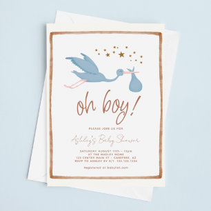 Oh Boy Boho Stork Baby Shower Inbjudningar