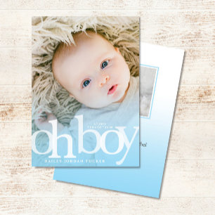 OH BOY Bold Overlay Blue Photo Birth Meddelanden