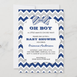 OH BOY Bow-dusch/Navy grått chevron Inbjudningar