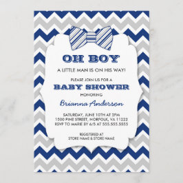 OH BOY Bow-dusch/Navy grått chevron Inbjudningar