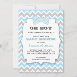 OH BOY Bowtie Baby dusch/blue grått chevron Inbjudningar