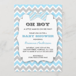 OH BOY Bowtie Baby dusch/blue grått chevron Inbjudningar
