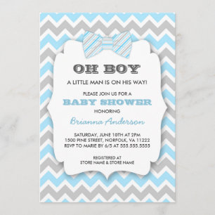 OH BOY Bowtie Baby dusch/blue grått chevron Inbjudningar