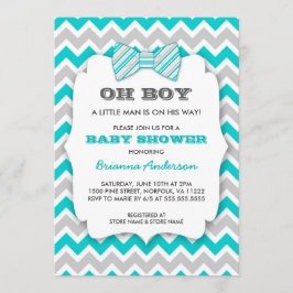 OH BOY Bowtie Baby dusch/turkos grått chevron Inbjudningar