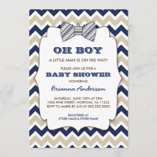 OH BOY Bowtie babydusch/marin brun chevron Inbjudningar