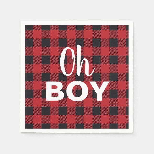 Oh Boy Buffalo Check Play Baby Shower Napkins Pappersservett (Framsidan)