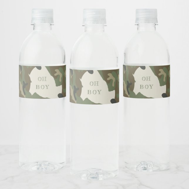 Oh Boy Camo Woodland Boy Shower Vattenflaska Etikett (Flaskor)