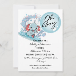 Oh Boy Cute Baby Elephant Blue Bubble Baby Shower Inbjudningar