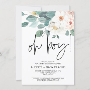 Oh Boy Cute Baby Shower Party Blommigt Inbjudningar