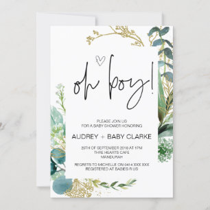 Oh Boy Cute Baby Shower Party Grönt Eucalyptus Inv Inbjudningar