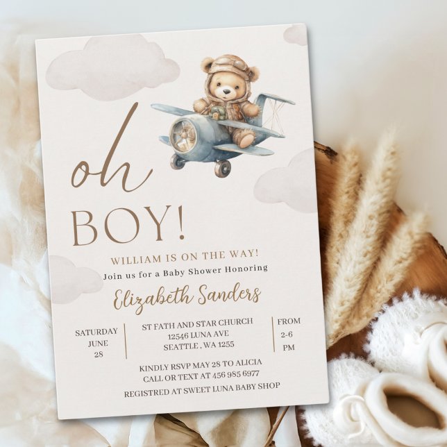 Oh Boy,  Cute Bear Baby shower boy Inbjudningar (Skapare uppladdad)