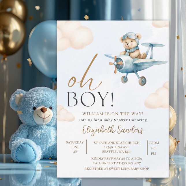 Oh Boy,  Cute Bear Baby shower boy Inbjudningar (Skapare uppladdad)