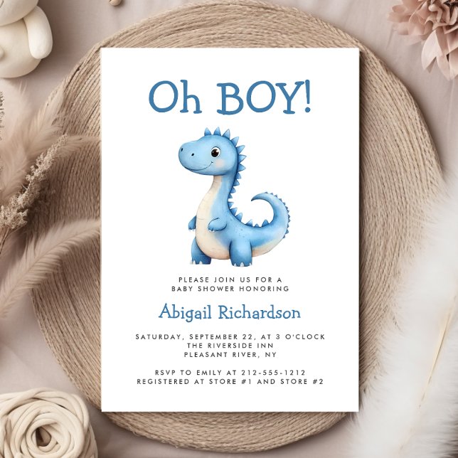 Oh Boy Cute Blue Dinosaur Baby Shower Inbjudningar (Skapare uppladdad)
