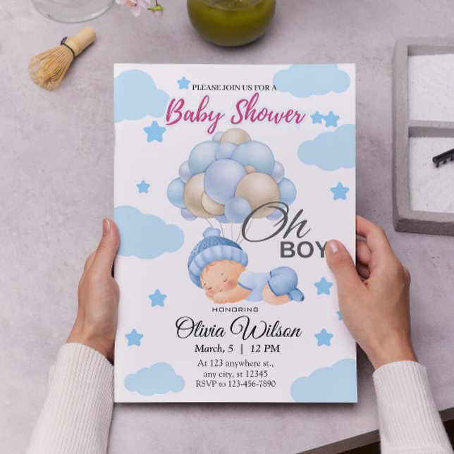 Oh Boy Cute Blue Watercolor Pojke Shower Inbjudningar (Skapare uppladdad)