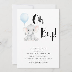 Oh Boy Cute Elephant Bold Typography Baby Shower Inbjudningar