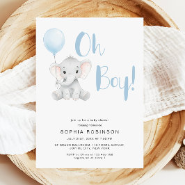 Oh Boy Cute Elephant Pastel Baby Shower Inbjudningar
