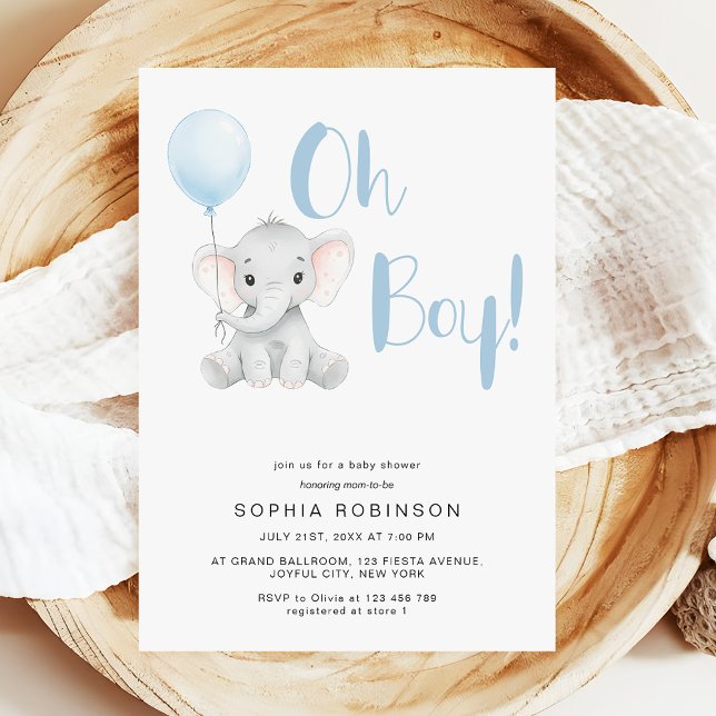 Oh Boy Cute Elephant Pastel Baby Shower Inbjudningar (Skapare uppladdad)