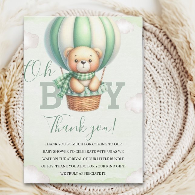 Oh Boy,  Cute Green Bear Baby shower boy Tack Kort (Skapare uppladdad)