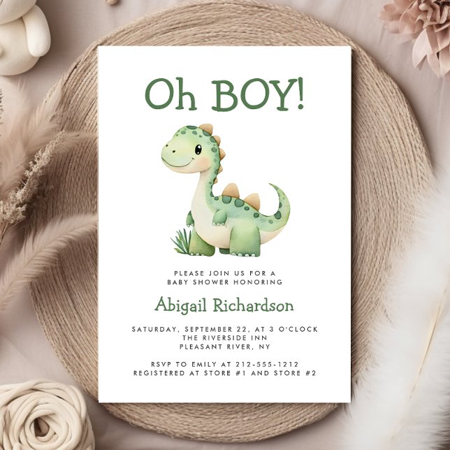 Oh Boy Cute Grönt Dinosaur Baby Shower Inbjudningar (Skapare uppladdad)