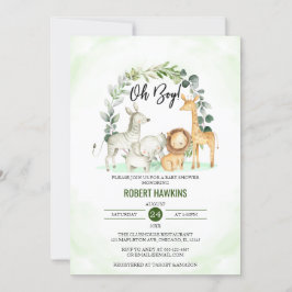 Oh Boy Cute Jungle Safari Animals Baby Shower Inbjudningar