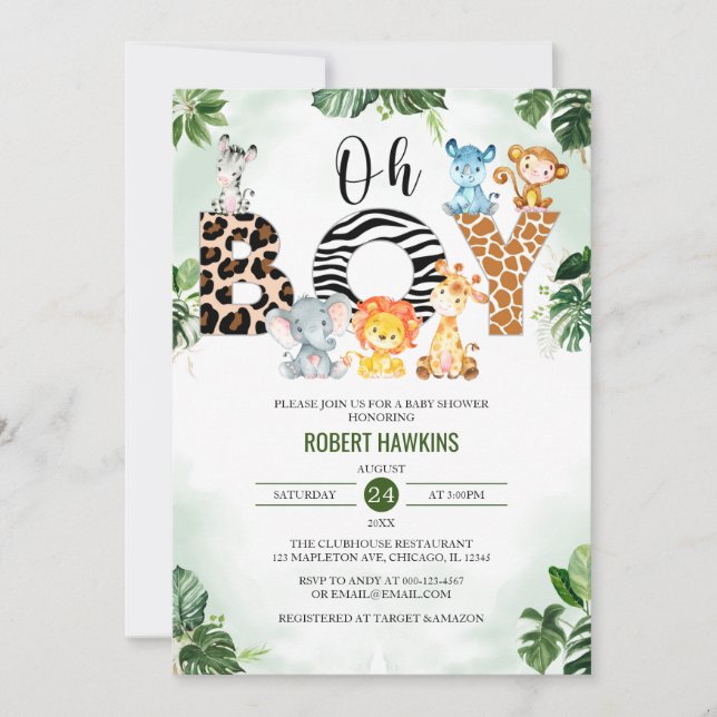 Oh Boy Cute Jungle Safari Baby Shower Inbjudningar (Framsida)