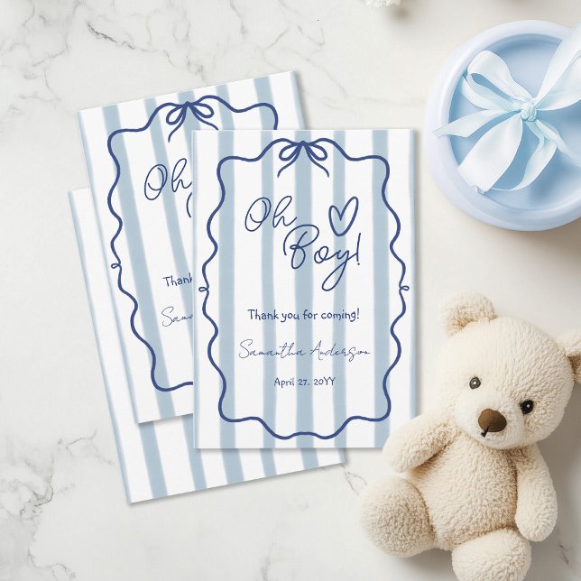 Oh Boy Cute Modern Blue Rand Baby Shower Tack Kort (Skapare uppladdad)