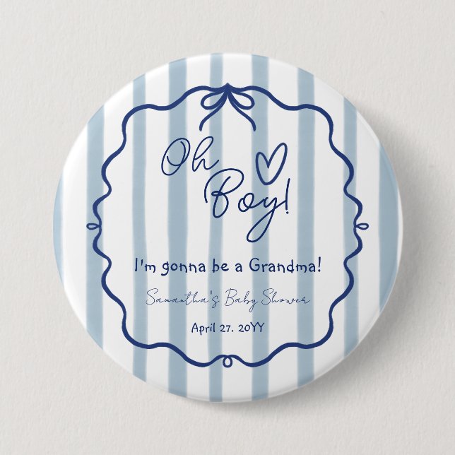 Oh Boy Cute Modern Dusty Blue Baby Shower Grandma Knapp (Framsida)