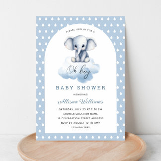 Oh Boy | Cute Modern Elephant Boy Shower Inbjudningar