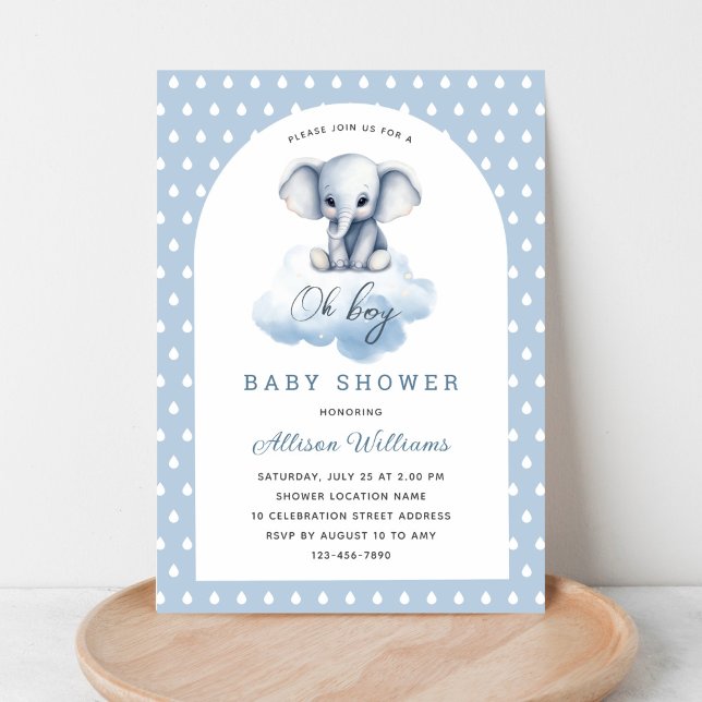 Oh Boy | Cute Modern Elephant Boy Shower Inbjudningar (Skapare uppladdad)