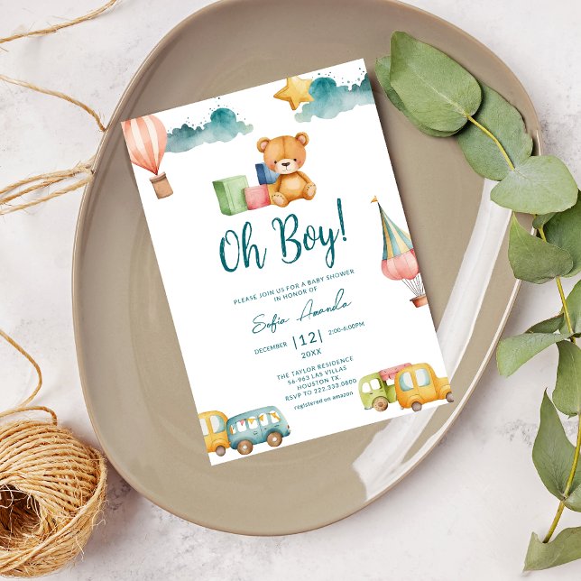 Oh Boy Cute Nalle Baby Shower Inbjudningar (Skapare uppladdad)