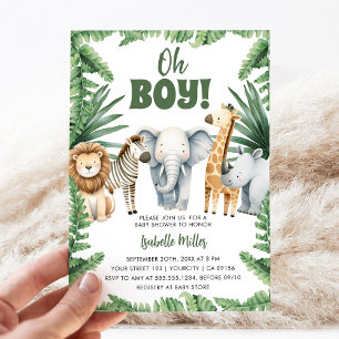 Oh Boy Cute Safari Animal Greenery Boy Shower Inbjudningar